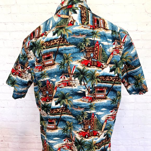 Retro Hawaiian Shirt with Woody Cars & Surfboards - Size XL - Pride of Hawaii - Picture 6 of 8